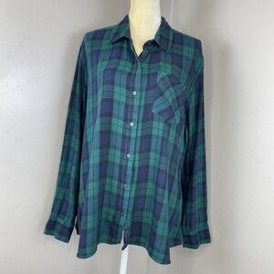 Women Gap Size 2XL Green And Blue Plaid Flannel Shirt